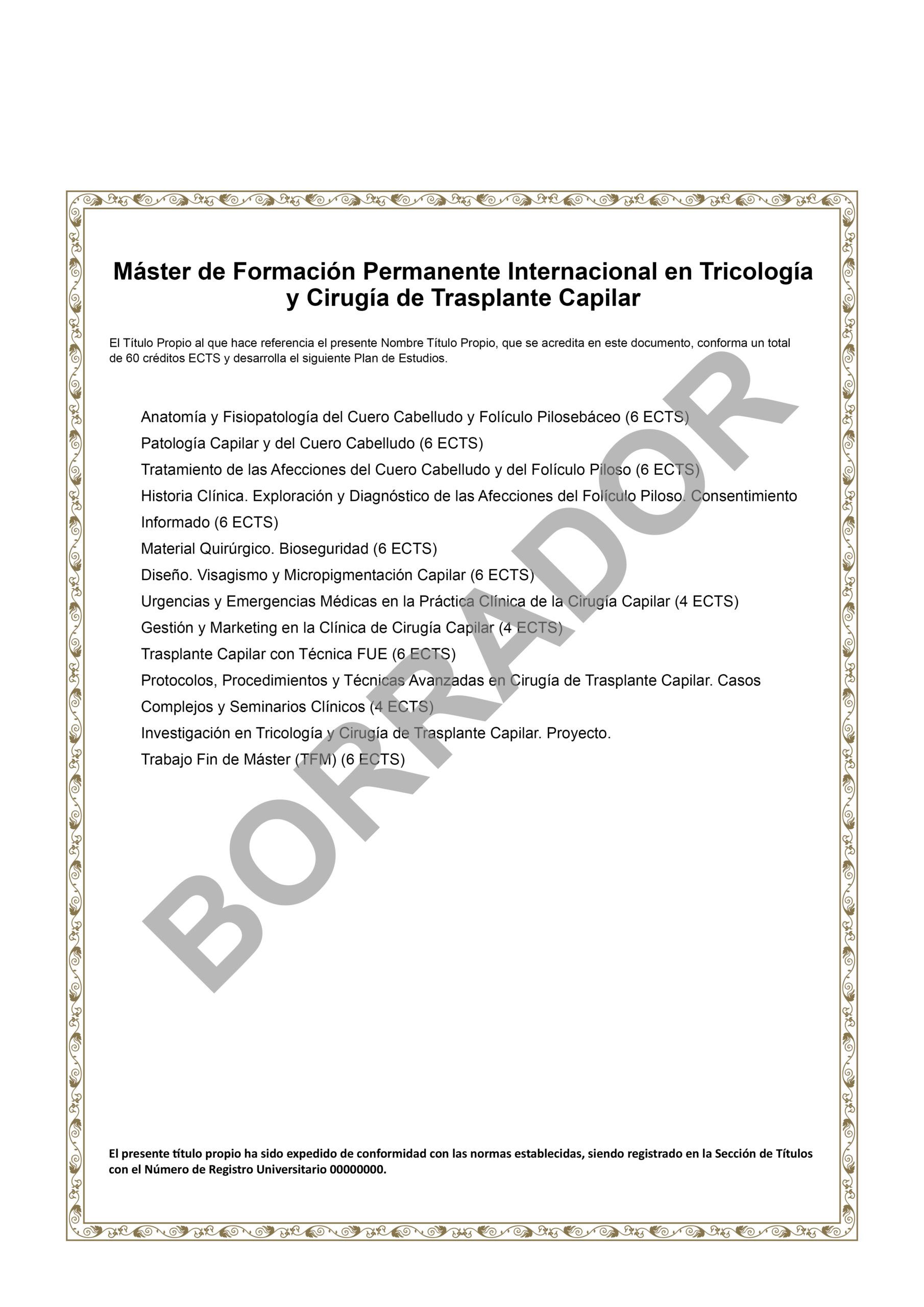 Diploma Máster Tricología online reverso Diploma Máster Tricología online reverso