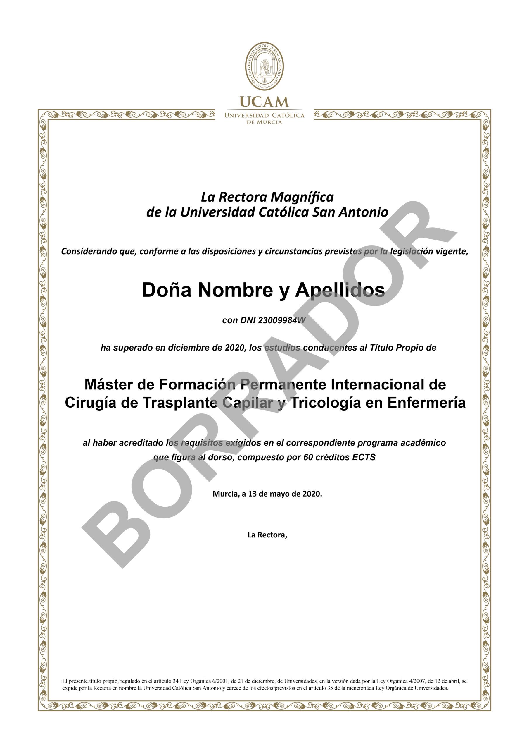 Diploma Tricología Enfermería anverso Diploma Tricología Enfermería anverso