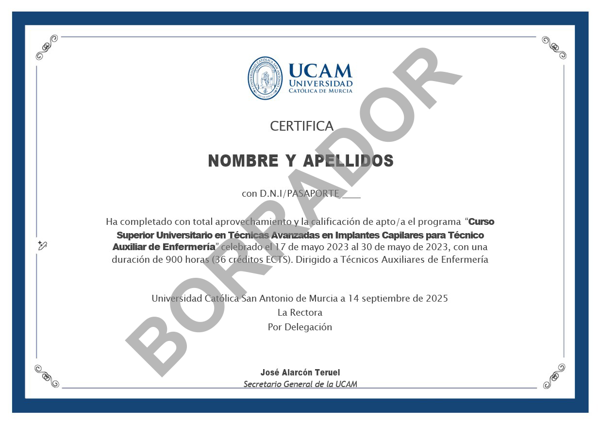 Técnicas Avanzadas en Implantes Capilares para Técnico Auxiliar (semipresencial) Curso Superior Universitario de Técnicas Avanzadas en Implantes Capilares para Técnico Auxiliar (semipresencial)