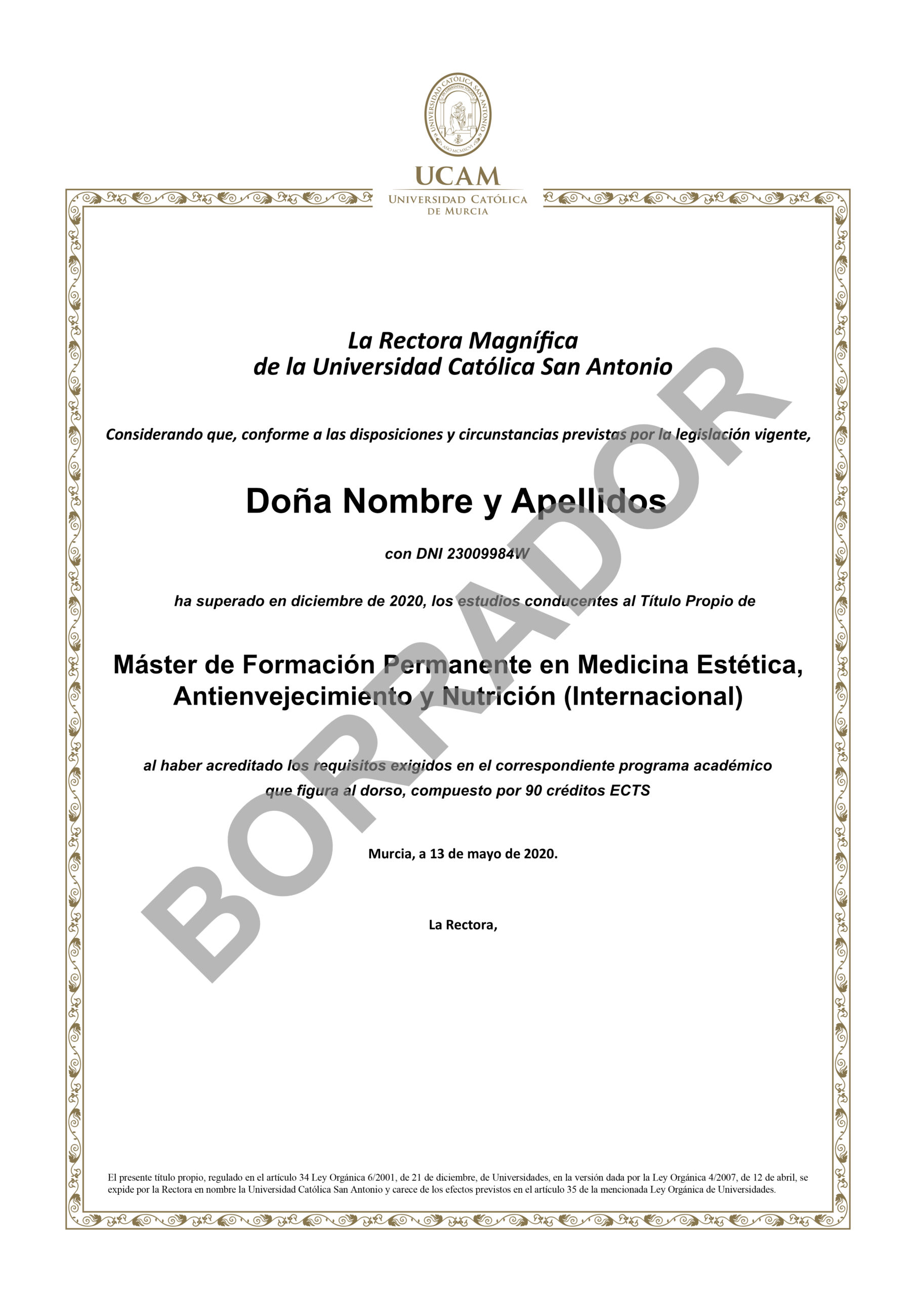 Diploma Máster Estética Anverso Diploma Máster Estética Anverso